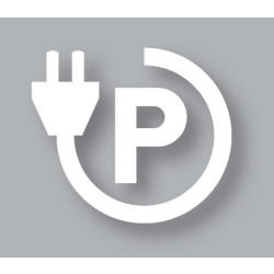 Piktogram termoznak symbolu miejsca dla samochodów elektrycznych (wtyczka + P)